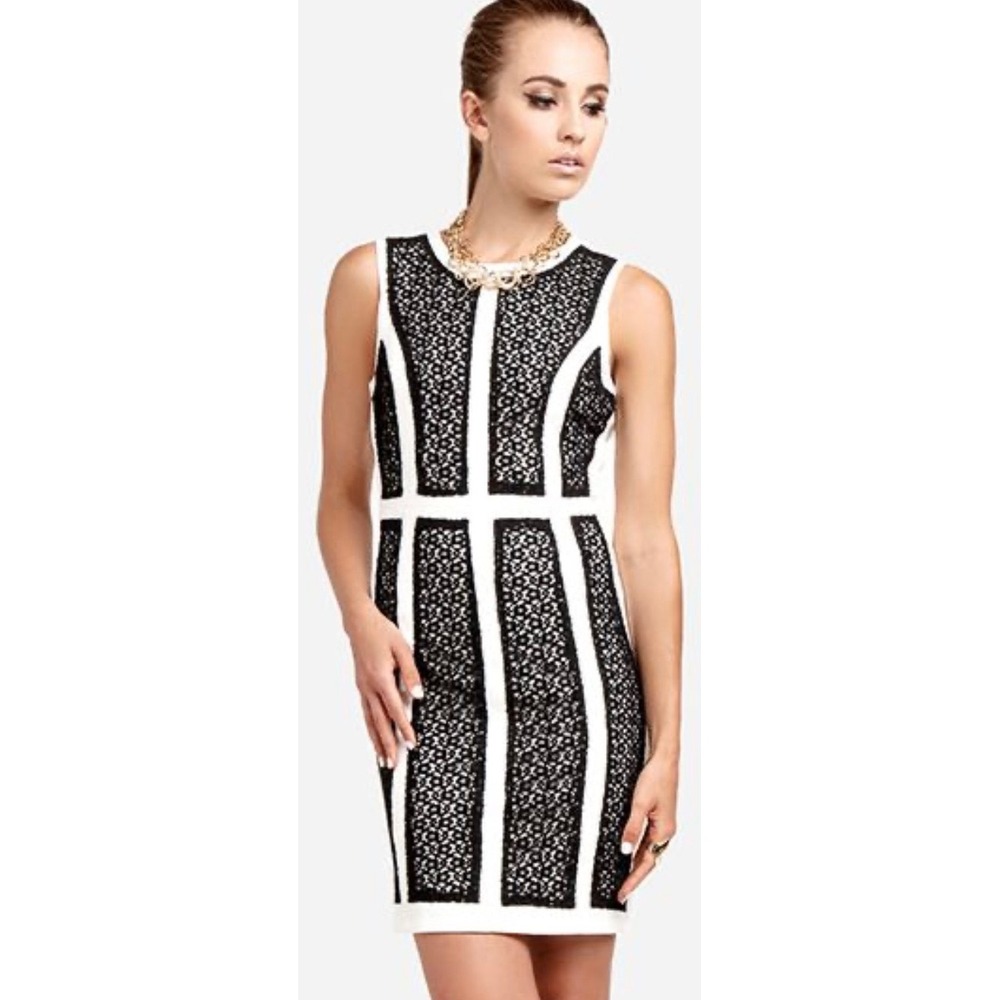 Ark & Co Womens Black White Lace Panel Cut Out Back Mini Sheath Dress NWT